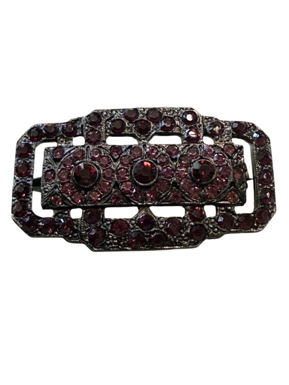 Nancy Katz Vintage Purple Rhinestone Brooch Pin Art Deco Style Rectangular